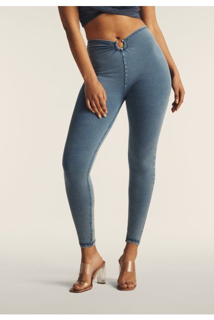High waist super-skinny WR.UP 7/8 length jeggings with ring (Farba Denim Blu Medio-Blue Seams, Veľkosť XXL)